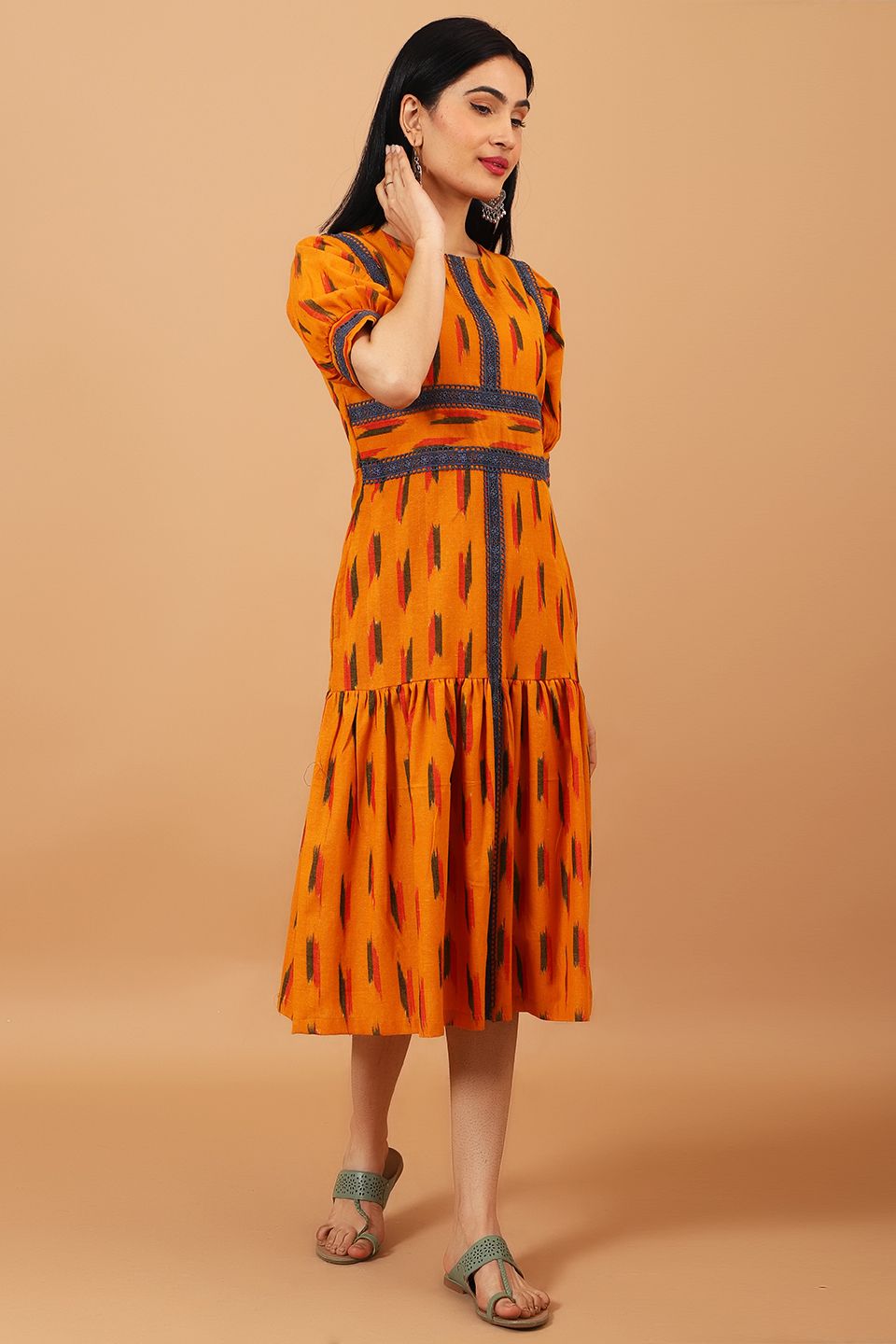 Ikat-Yellow-Cotton-Midi-Dress-DS301