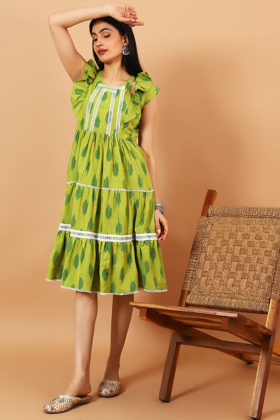 Ikat-Green-Cotton-Midi-Dress-DS302