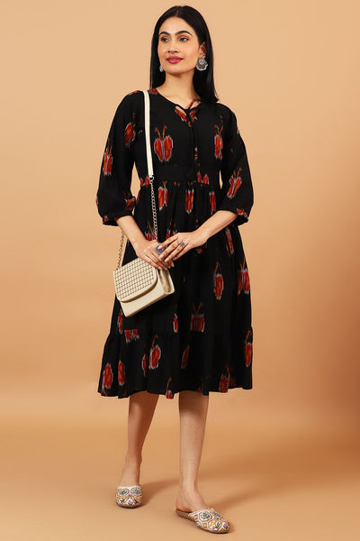 Ikat-Black-Cotton-Midi-Dress-DS303