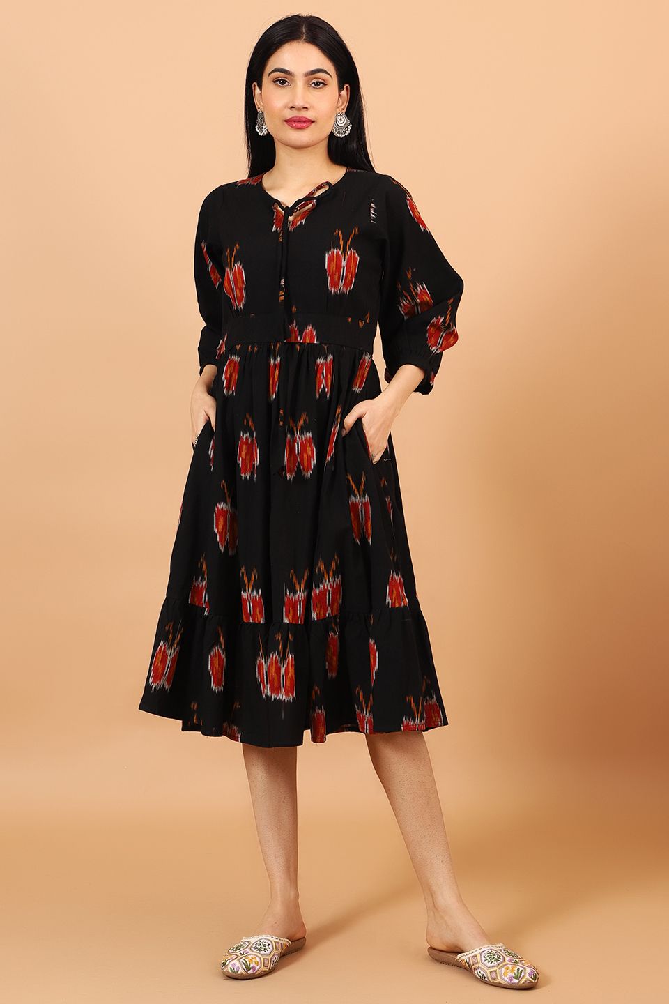 Ikat-Black-Cotton-Midi-Dress-DS303