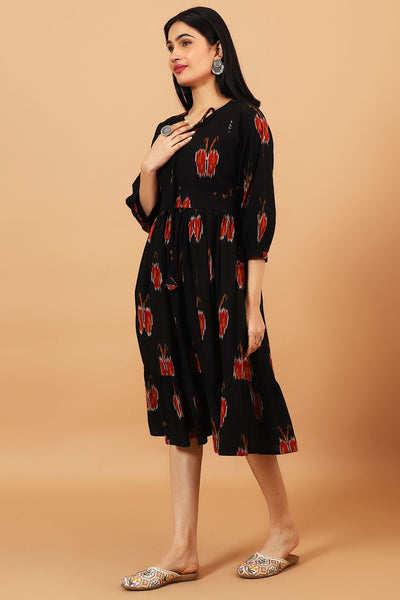 Ikat-Black-Cotton-Midi-Dress-DS303