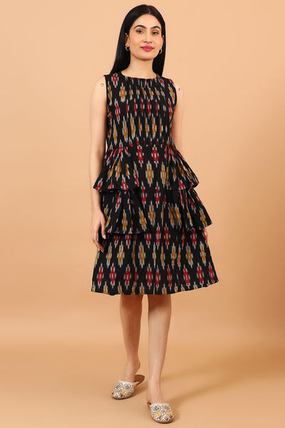 Ikat-Black-Cotton-Midi-Dress-DS304