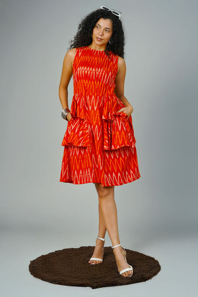 Orange Ikat Midi Dress
