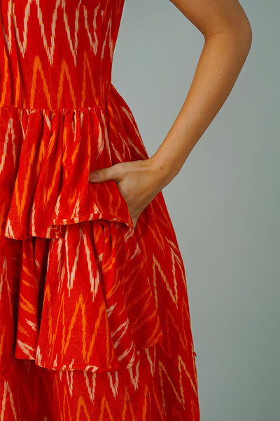Orange Ikat Midi Dress
