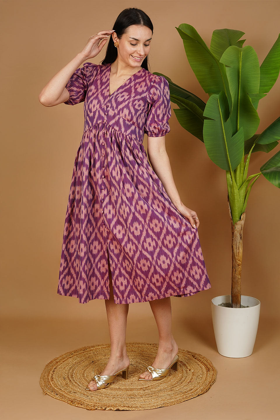 purple ikat dress Premium Ikat Maxi Kaftan Dress Purple