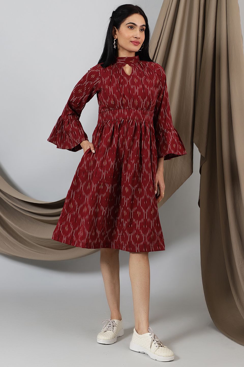 Ikat-Red-Cotton-Midi-Dress-DS315