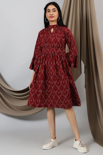 Ikat-Red-Cotton-Midi-Dress-DS315