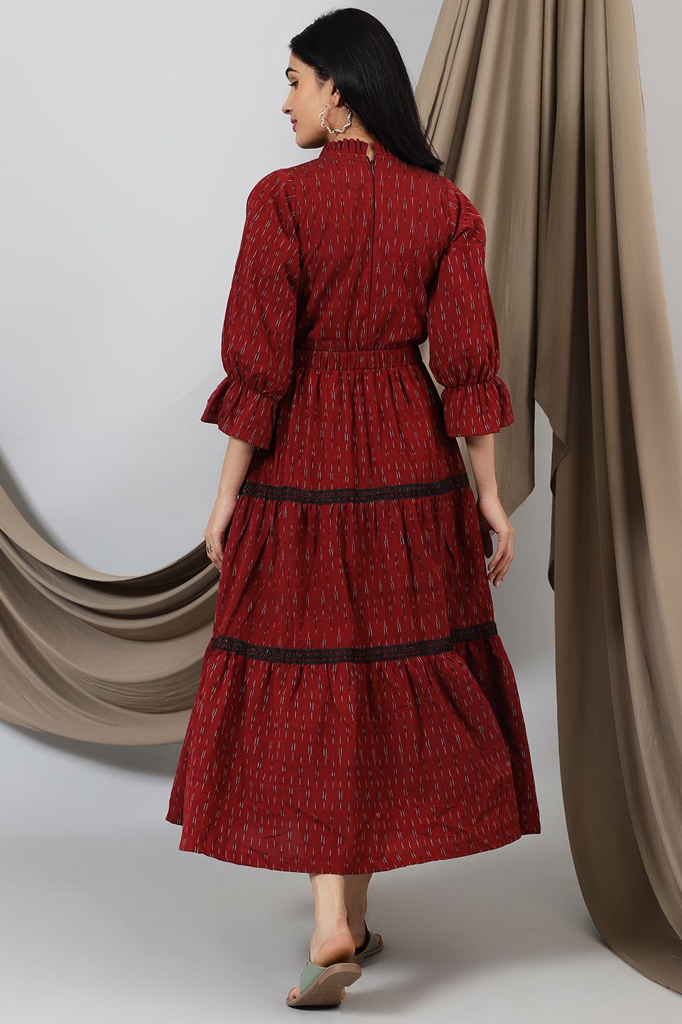 Ikat-Red-Cotton-Maxi-Dress-DS316