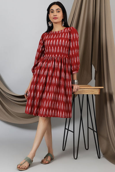 Ikat-Red-Cotton-Midi-Dress-DS317