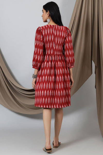 Ikat-Red-Cotton-Midi-Dress-DS317