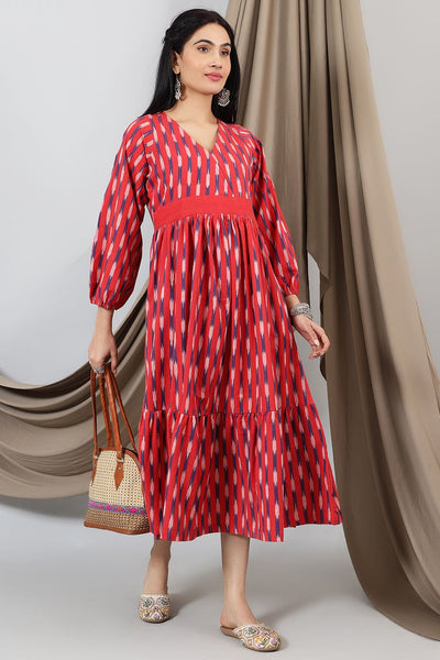 Ikat-Red-Cotton-Maxi-Dress-DS319