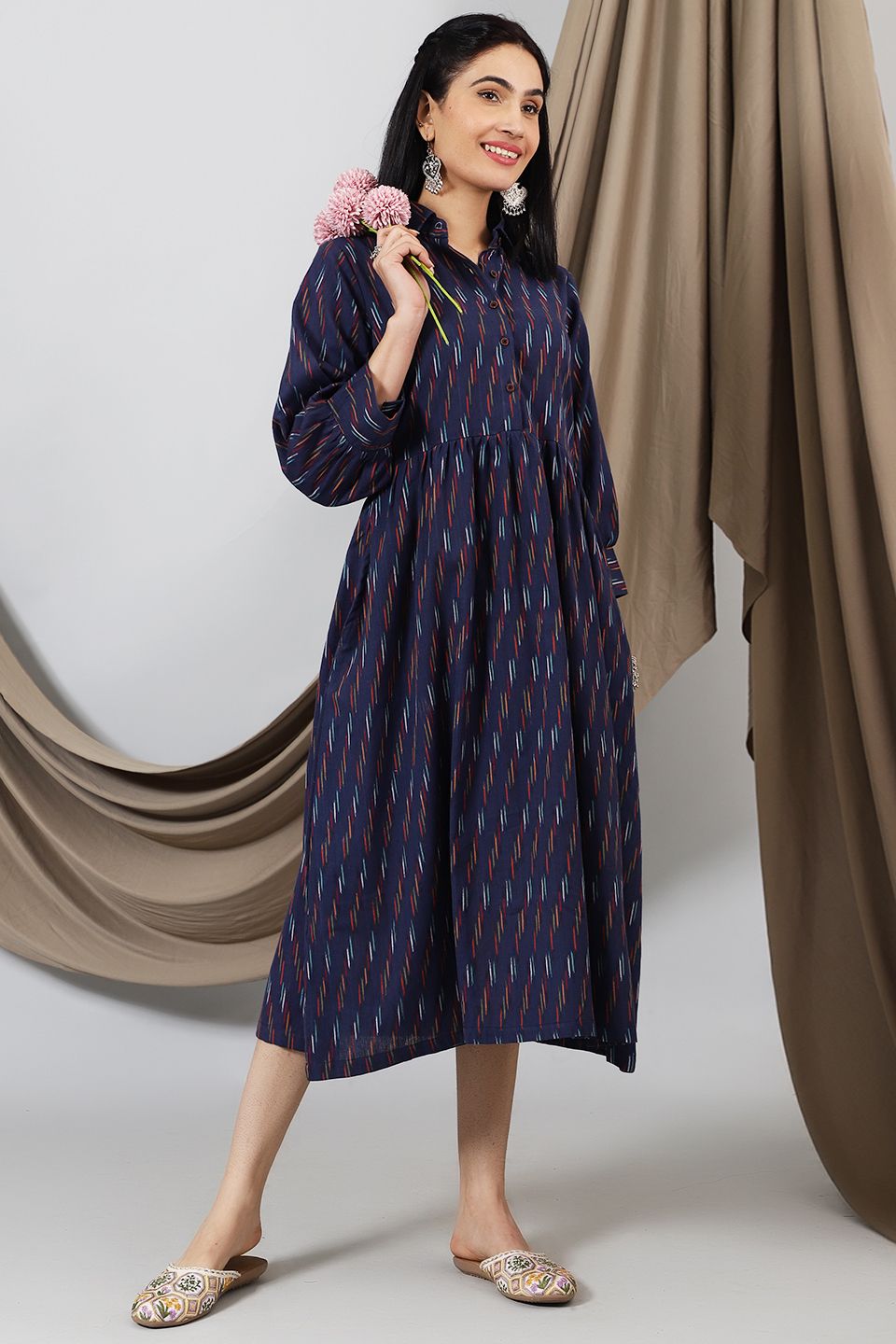 Ikat Blue Cotton Maxi Dress