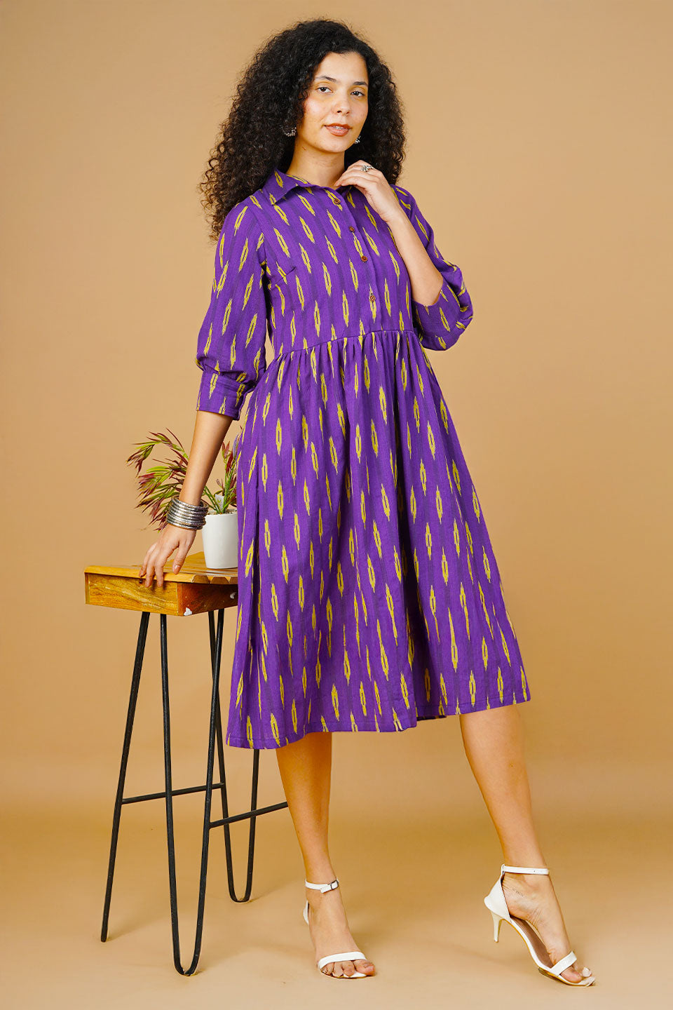 Purple Ikat Midi Dress