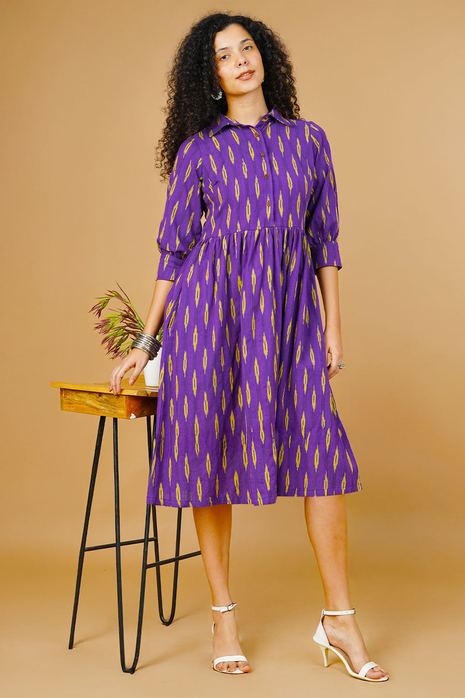 Purple Ikat Midi Dress