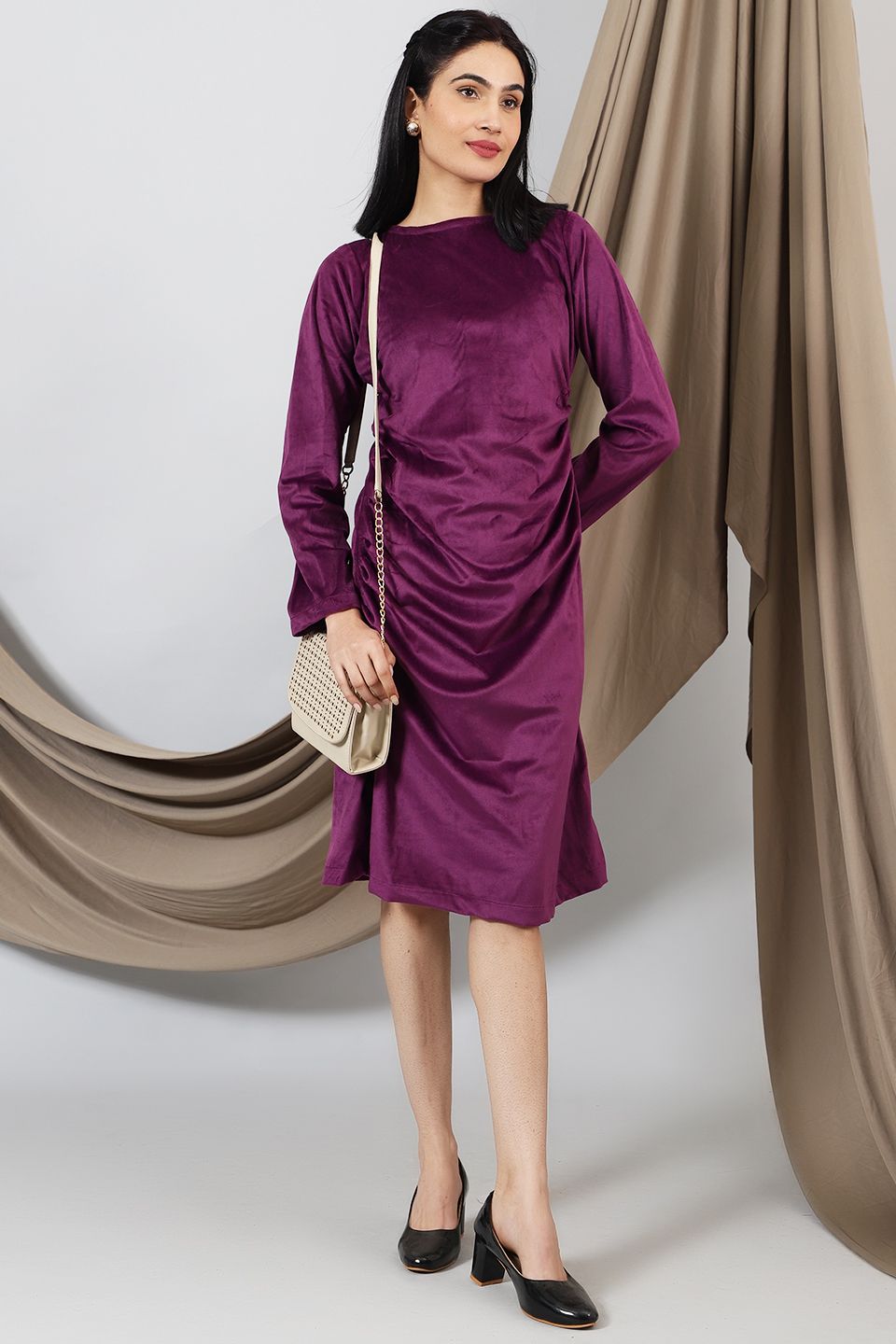 Velvet-Purple-Cotton-Midi-Dress-DS322