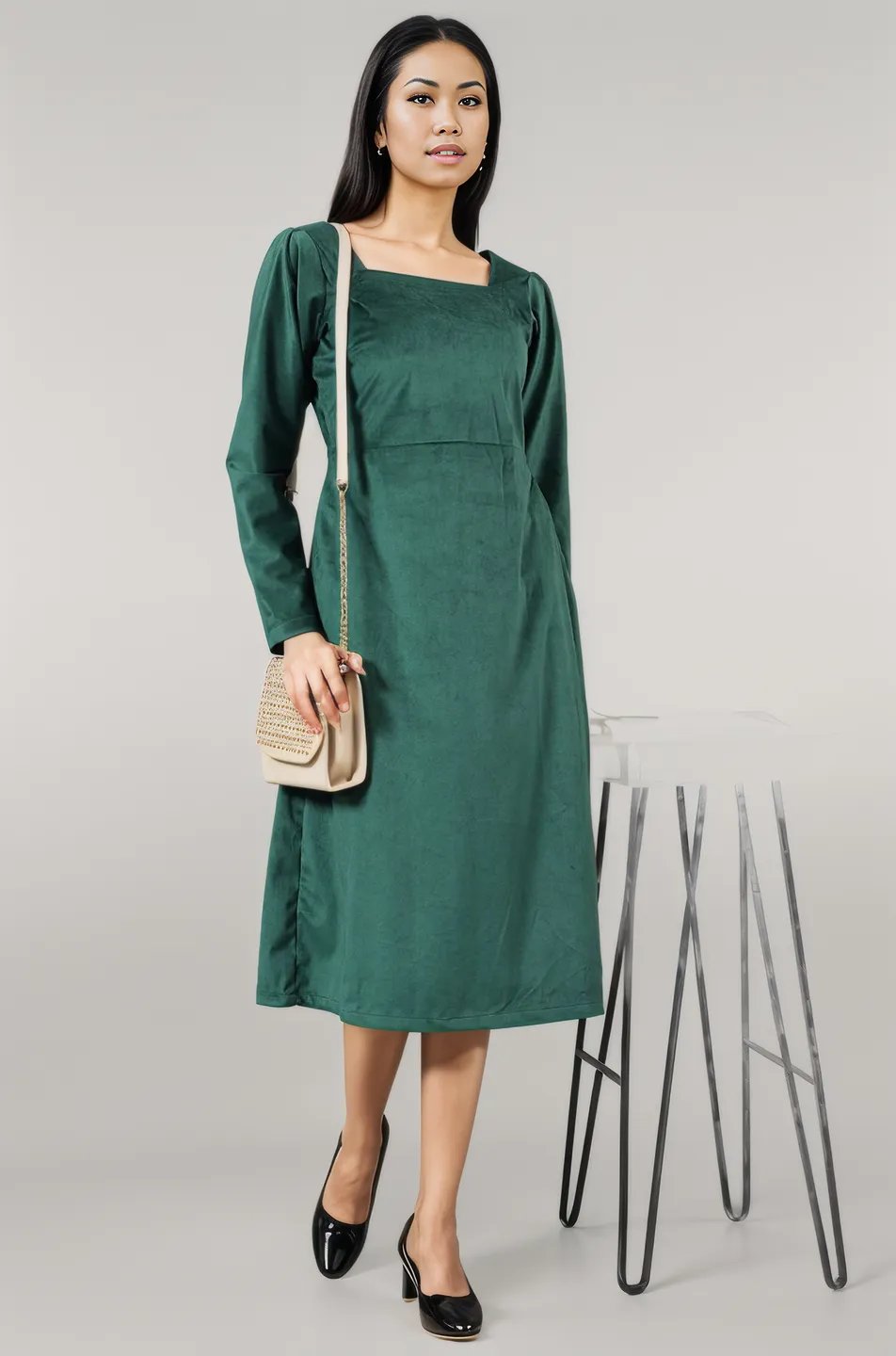 Velvet-Green-Cotton-Midi-Dress-DS323