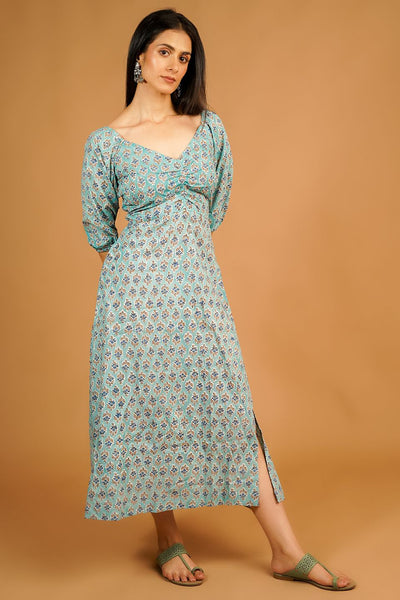 Bagru Blue Midi Dress