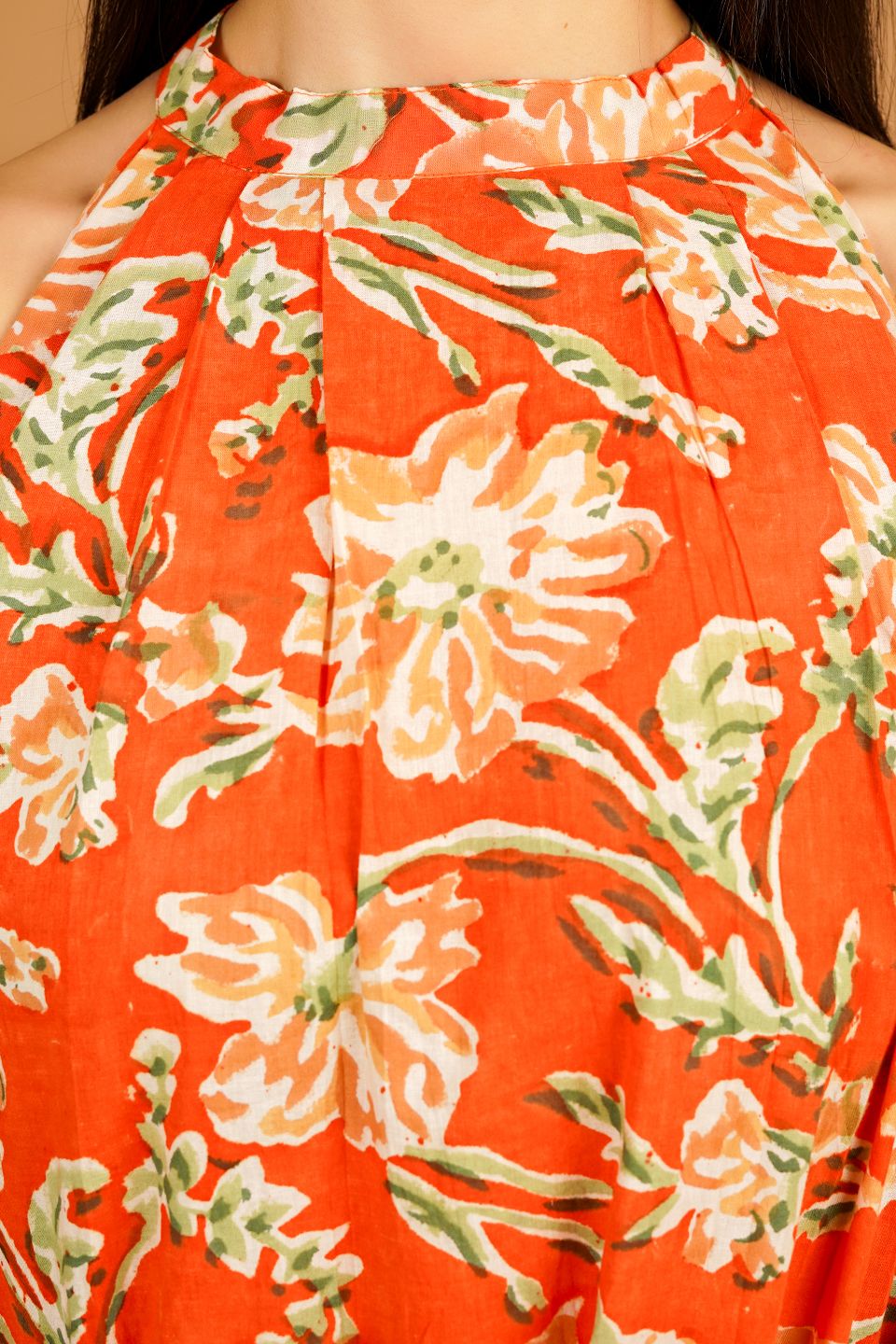 Bagru Orange Midi Dress