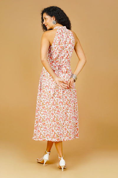 Pink Blockprint Midi Dress