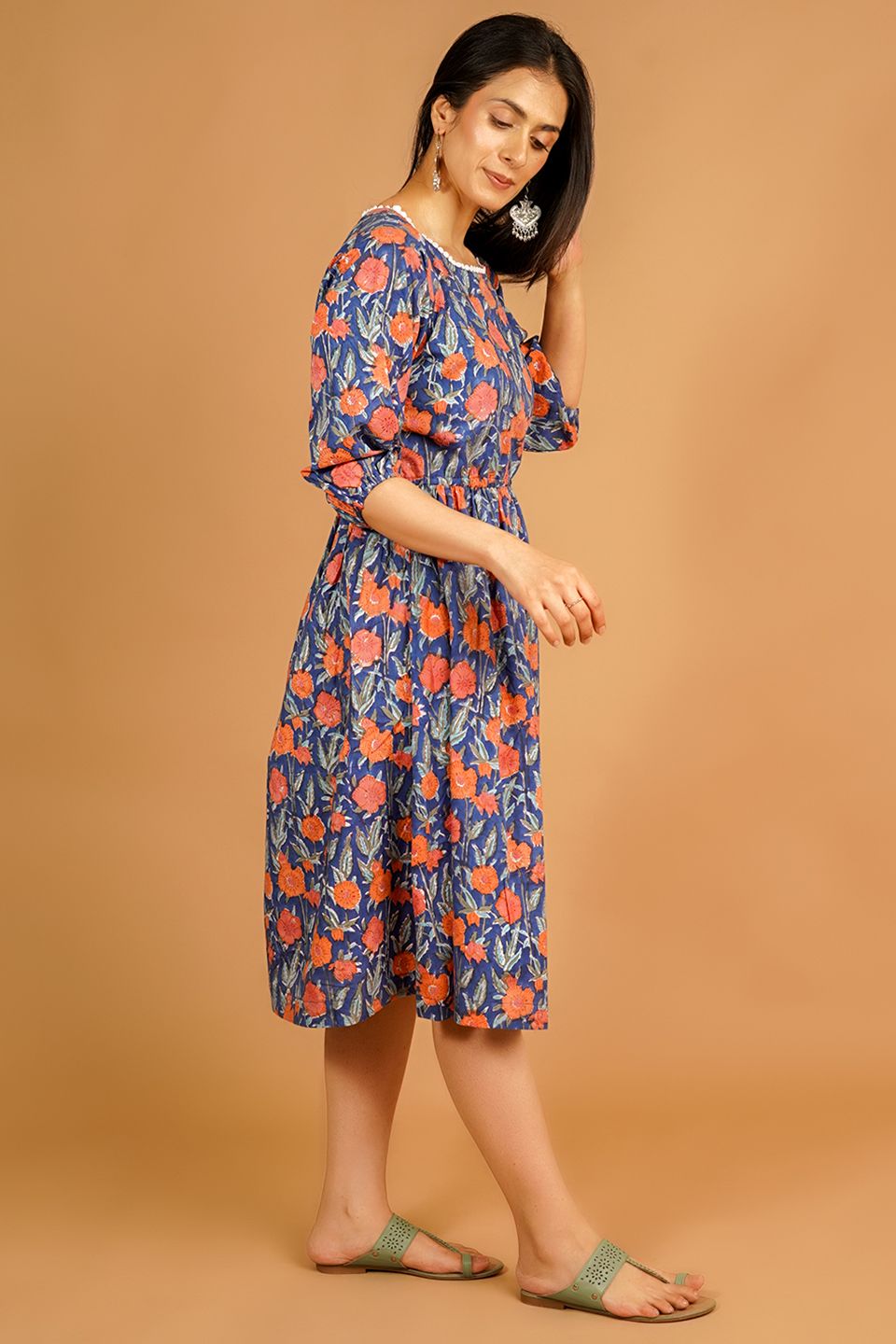 Bagru Blue Midi Dress