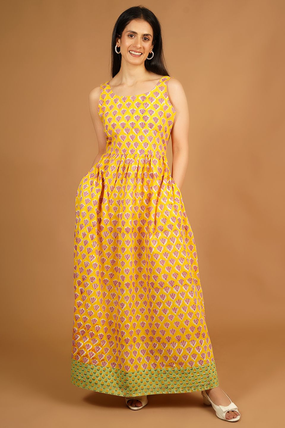 Bagru Yellow Maxi Dress