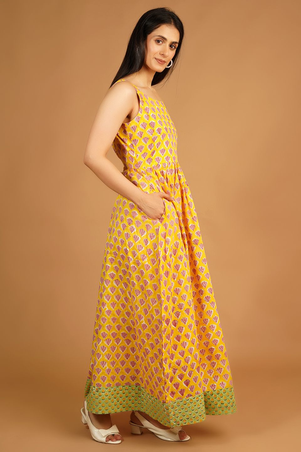 Bagru Yellow Maxi Dress