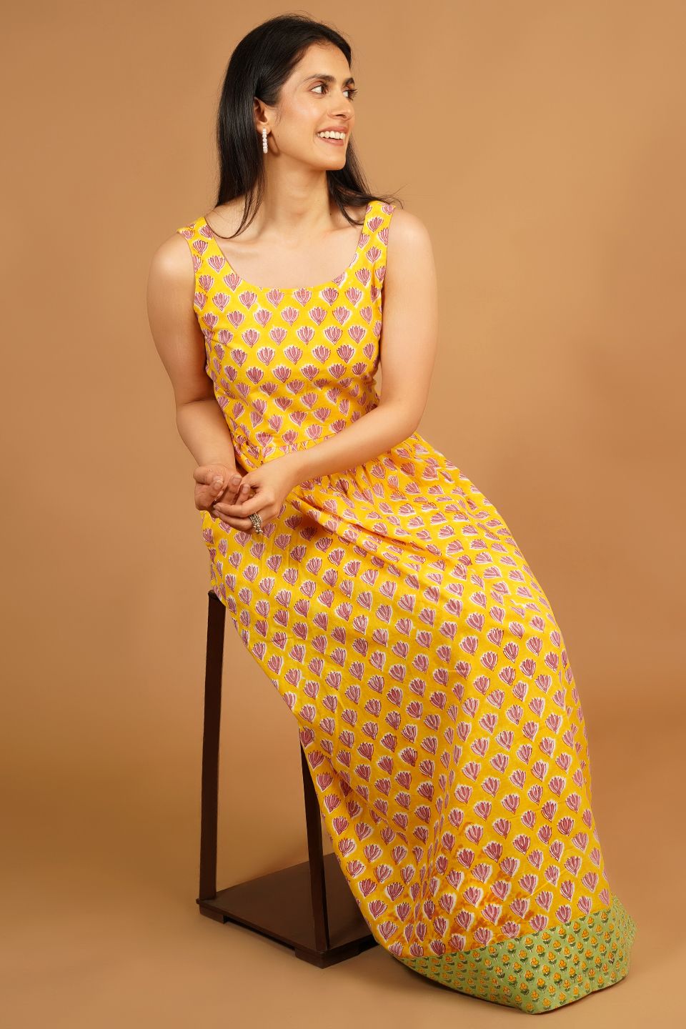 Bagru Yellow Maxi Dress