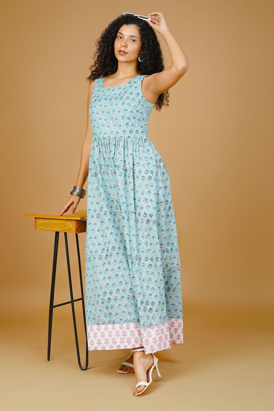 Blue Blockprint Maxi Dress