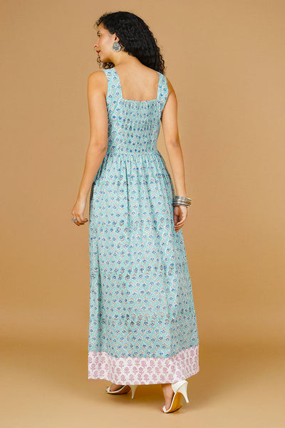 Blue Blockprint Maxi Dress