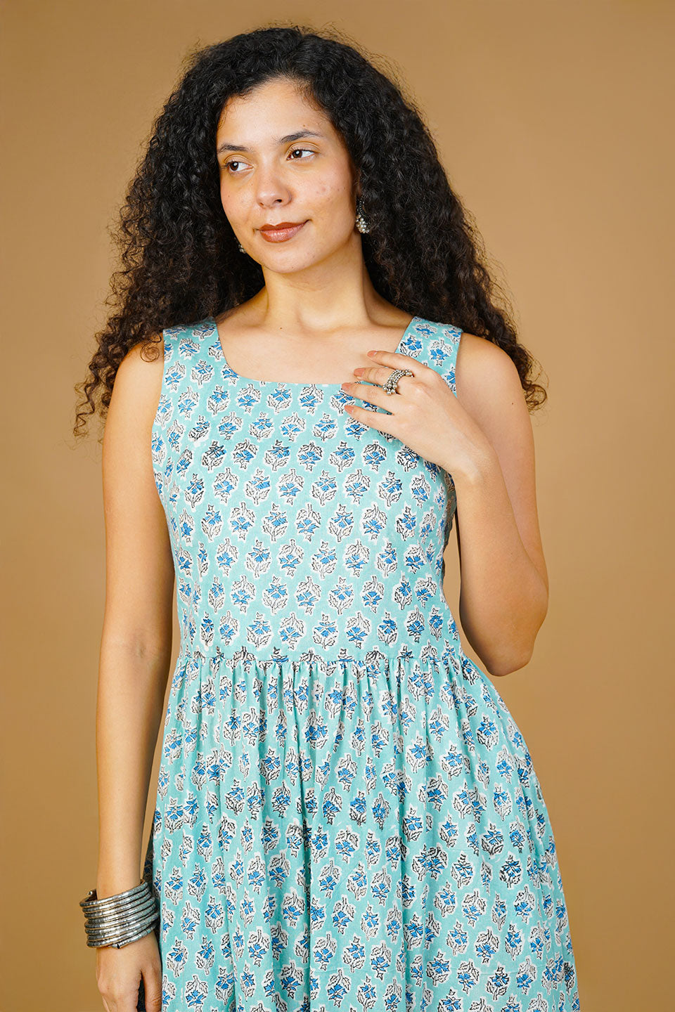 Blue Blockprint Maxi Dress