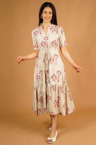 Bagru Cream Midi Dress