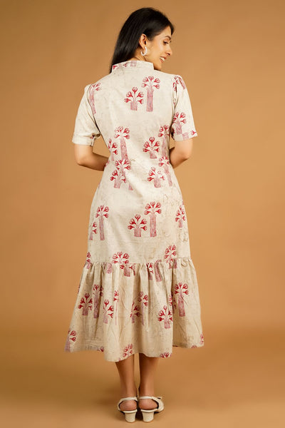 Bagru Cream Midi Dress