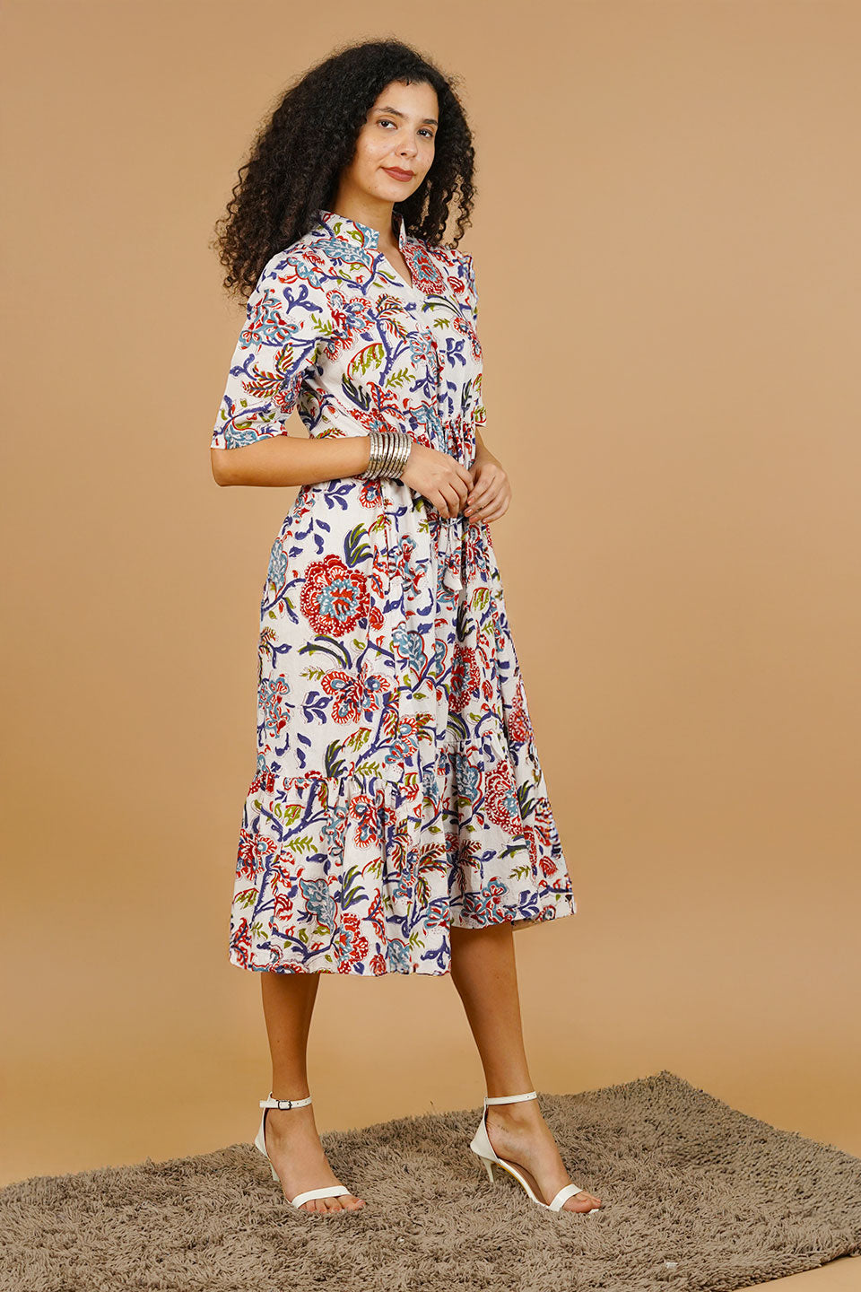 White Screen Print Cotton Dress