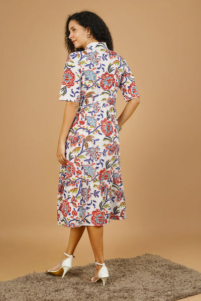 White Screen Print Cotton Dress