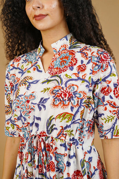 White Screen Print Cotton Dress