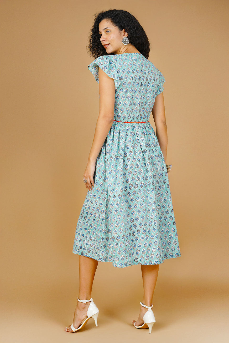 Blue Blockprint Midi Dress