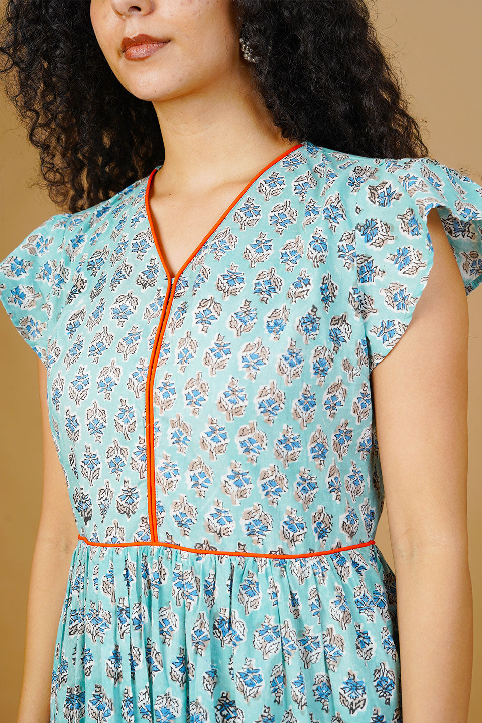 Blue Blockprint Midi Dress