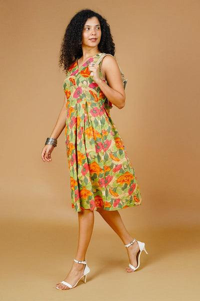 Multicolor Blockprint Midi Dress