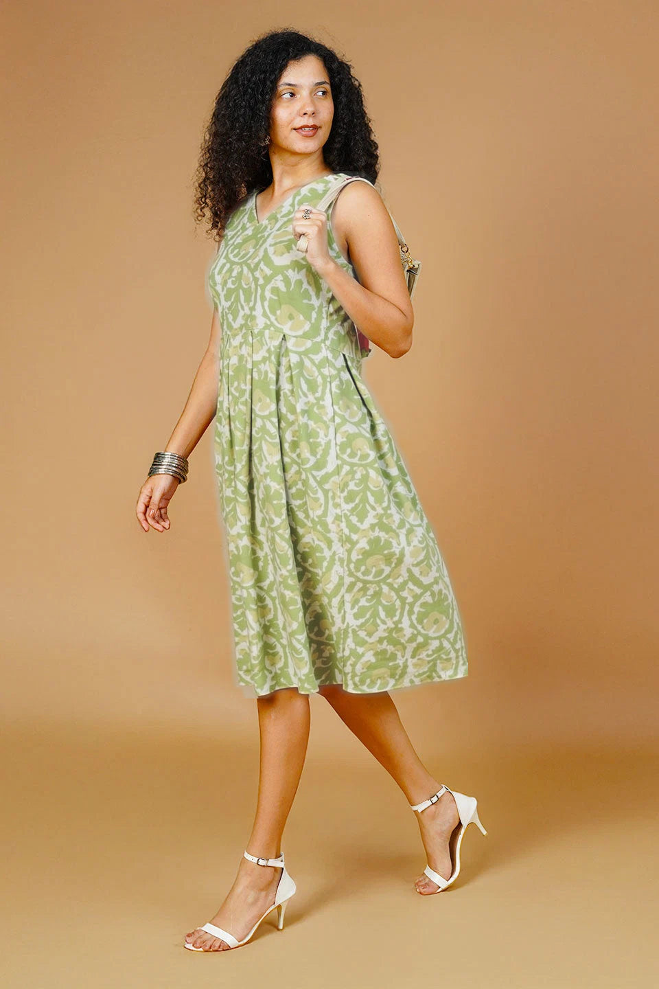 Buy Indophilia Women's Jaipur Cotton Green Midi Dress Online