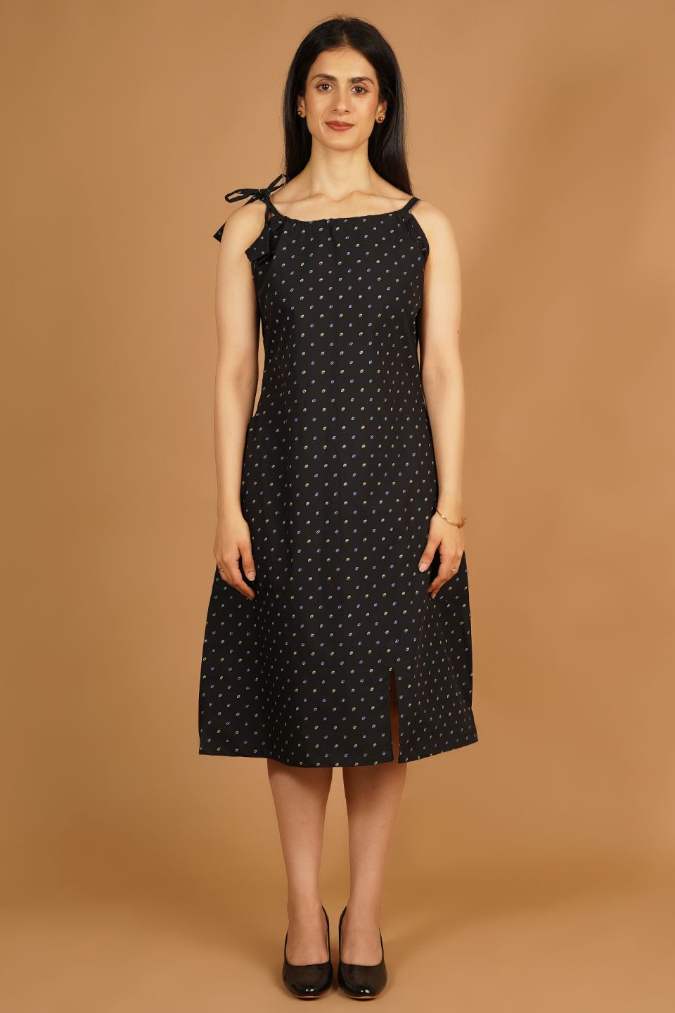 Premium Cotton Black Midi Dress