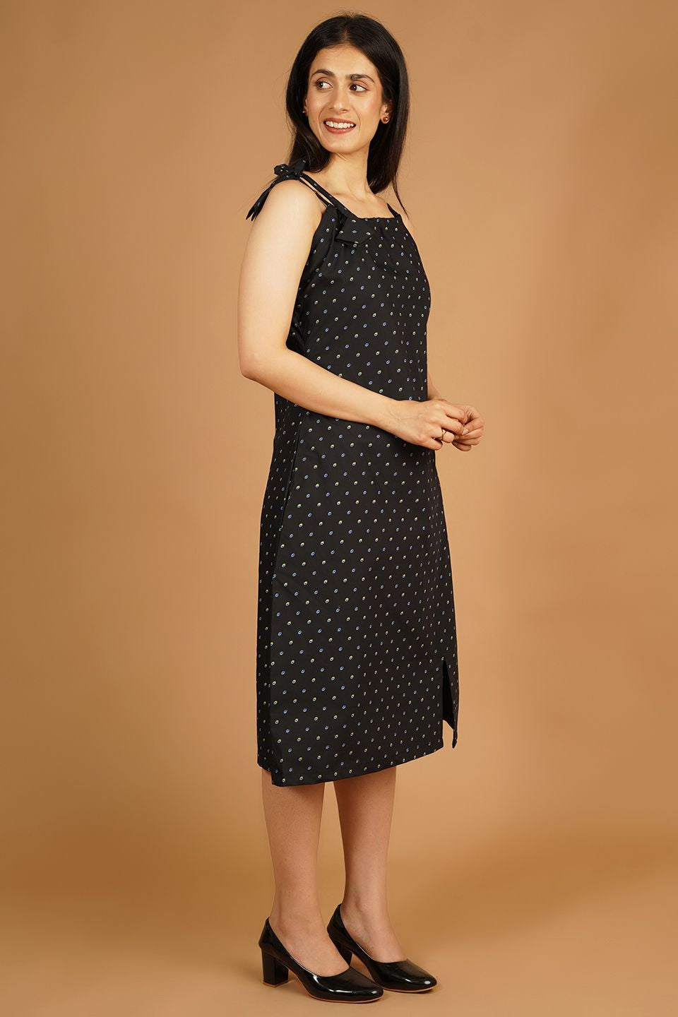 Premium Cotton Black Midi Dress