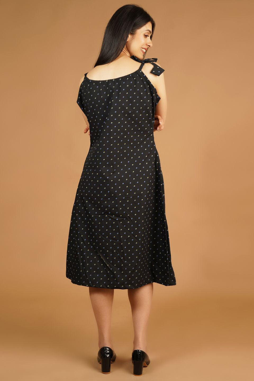 Premium Cotton Black Midi Dress