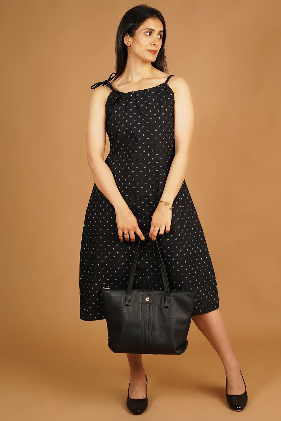 Premium Cotton Black Midi Dress