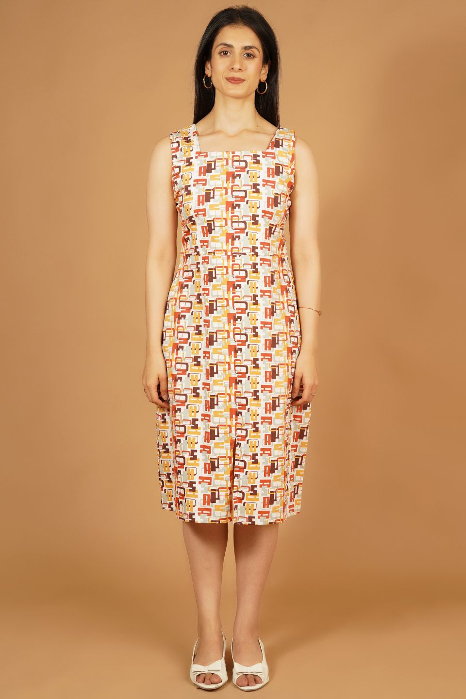 Premium Cotton Orange Midi Dress