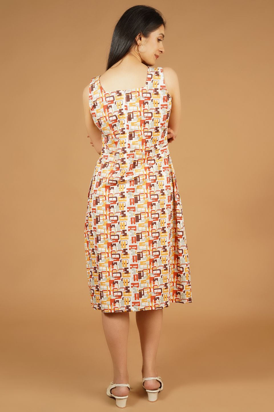 Premium Cotton Orange Midi Dress