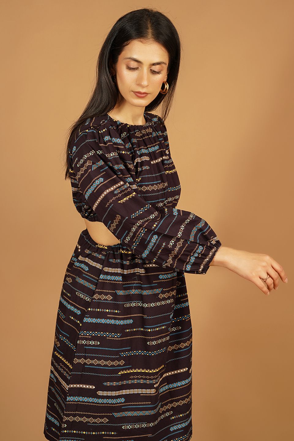 Premium Cotton Dark Brown Midi Dress