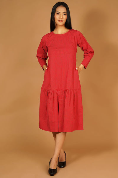 Premium Cotton Red Midi Dress