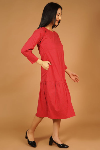Premium Cotton Red Midi Dress