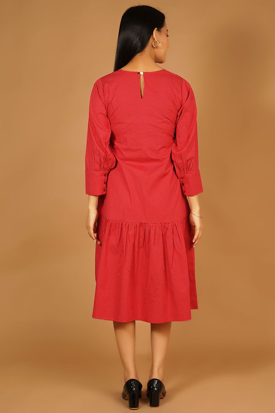 Premium Cotton Red Midi Dress