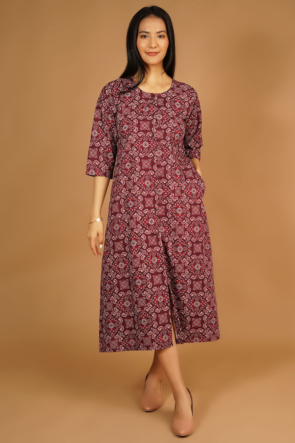 Premium Cotton Maroon Midi Dress